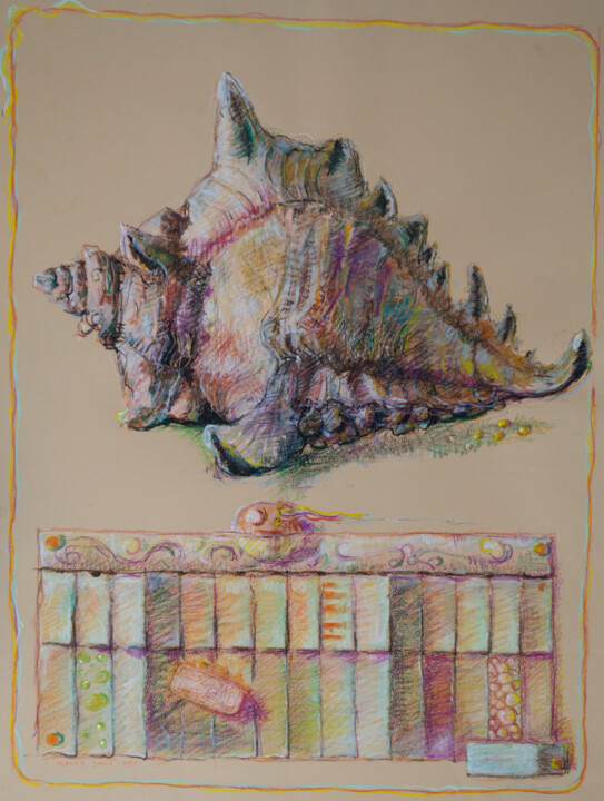 Dibujo titulada "Colored Shell" por Mandy Sand, Obra de arte original, Pastel