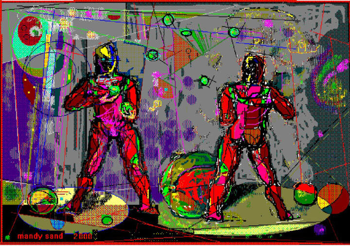 Digitale Kunst mit dem Titel "Acrobats a" von Mandy Sand, Original-Kunstwerk, Digitale Malerei