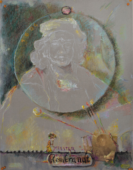 Collagen mit dem Titel "Rembrandt  Meester" von Mandy Sand, Original-Kunstwerk, Papier