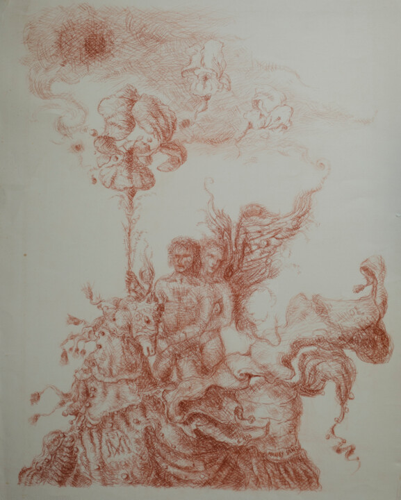 Rysunek zatytułowany „Adam and Eve” autorstwa Mandy Sand, Oryginalna praca, Węgiel drzewny