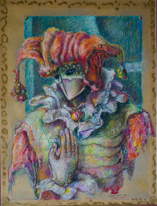 Collages intitolato "Harlequin with hands" da Mandy Sand, Opera d'arte originale, Carta