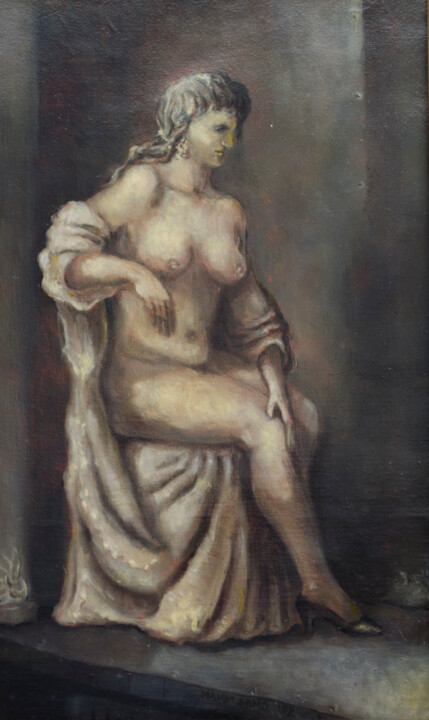 Malerei mit dem Titel "Nude in Workshop" von Mandy Sand, Original-Kunstwerk, Öl