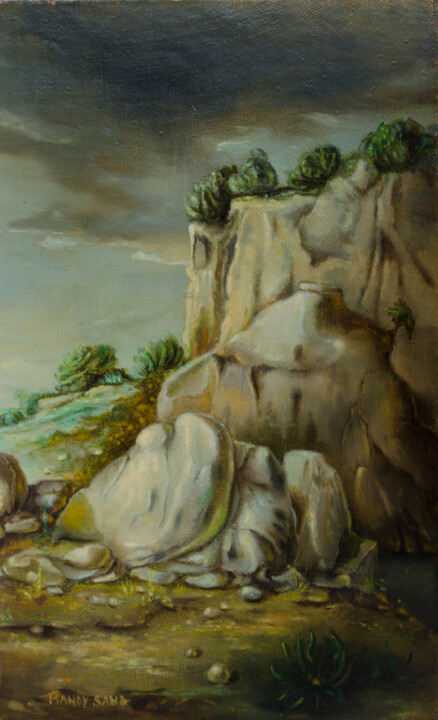 Painting titled "Rocky landscape" by Mandy Sand, Original Artwork, Oil
