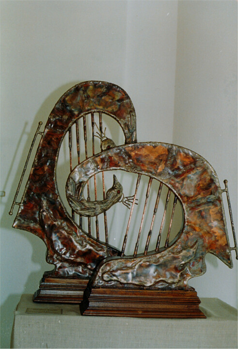 Sculpture titled "Peacocks" by Mandy Sand, Original Artwork, Metals