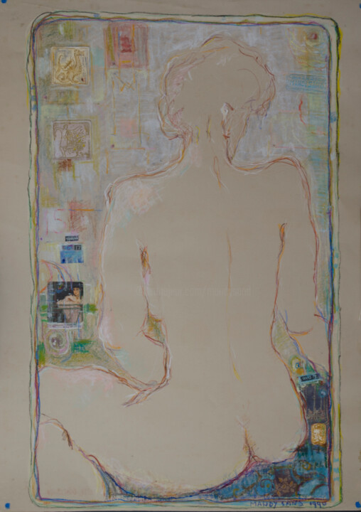 Zeichnungen mit dem Titel "Nude Back" von Mandy Sand, Original-Kunstwerk, Pastell
