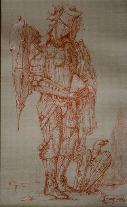 Drawing titled "Angel with eagle" by Mandy Sand, Original Artwork, Conté