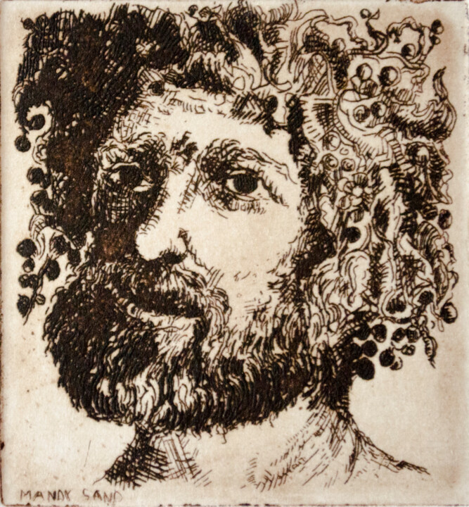 Printmaking titled "Bacchus" by Mandy Sand, Original Artwork, Engraving