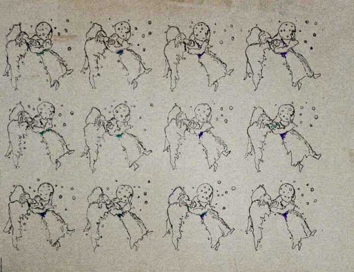 Desenho intitulada "Angels with ball in…" por Mandy Sand, Obras de arte originais, Tinta