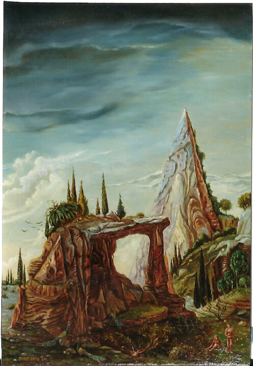 Pintura intitulada "Fantastic Landscape" por Mandy Sand, Obras de arte originais, Óleo