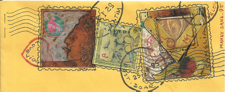 Rysunek zatytułowany „Envelop and stamps…” autorstwa Mandy Sand, Oryginalna praca, Atrament