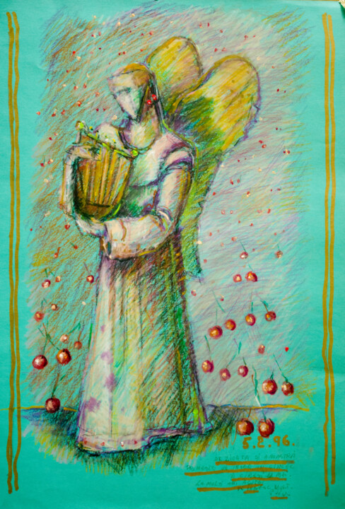 Pittura intitolato "Angel birthday gift…" da Mandy Sand, Opera d'arte originale, Pastello