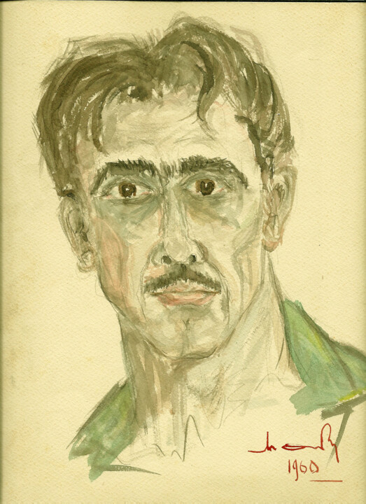 Ζωγραφική με τίτλο "Self Portrait-1960" από Mandy Sand, Αυθεντικά έργα τέχνης, Ακουαρέλα