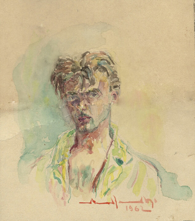Painting titled "Self Portrait 1962" by Mandy Sand, Original Artwork, Watercolor