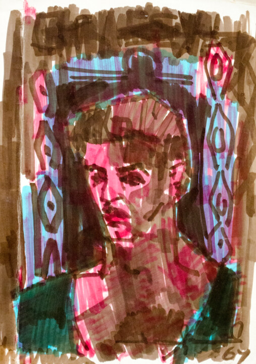 Malarstwo zatytułowany „Self portrait 1964_2” autorstwa Mandy Sand, Oryginalna praca, Akwarela