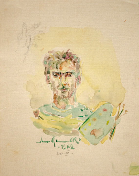 Ζωγραφική με τίτλο "Self Portrait 1962_2" από Mandy Sand, Αυθεντικά έργα τέχνης, Ακουαρέλα
