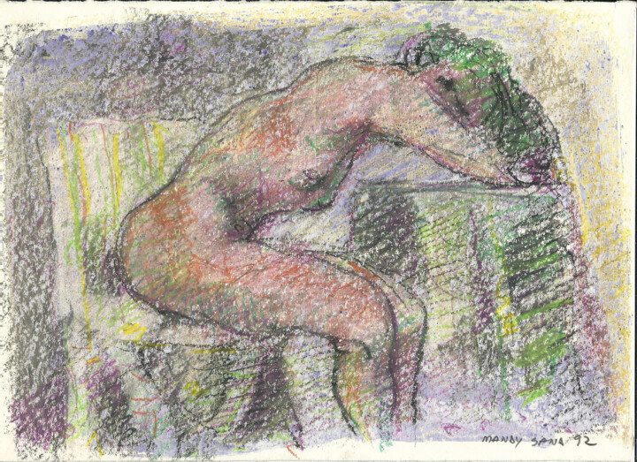"Nude leaning over h…" başlıklı Resim Mandy Sand tarafından, Orijinal sanat, Mürekkep