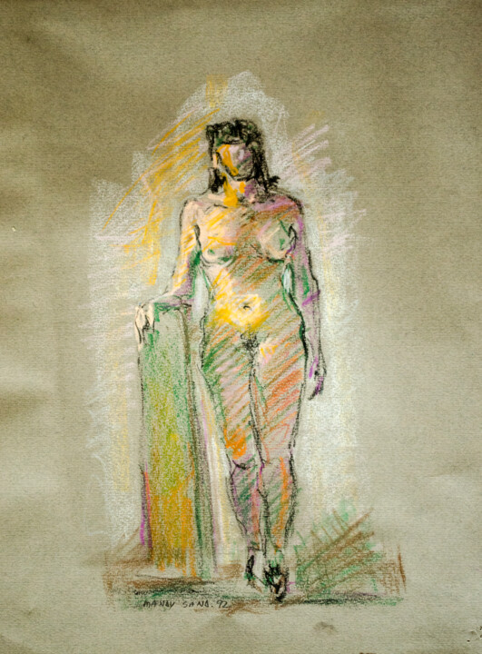 Drawing titled "Standing Nude" by Mandy Sand, Original Artwork, Ink
