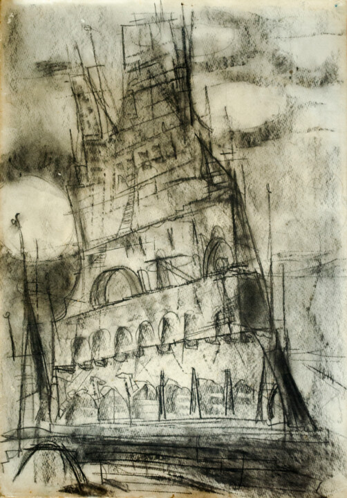 Dessin intitulée "Tower of Babel" par Mandy Sand, Œuvre d'art originale, Fusain