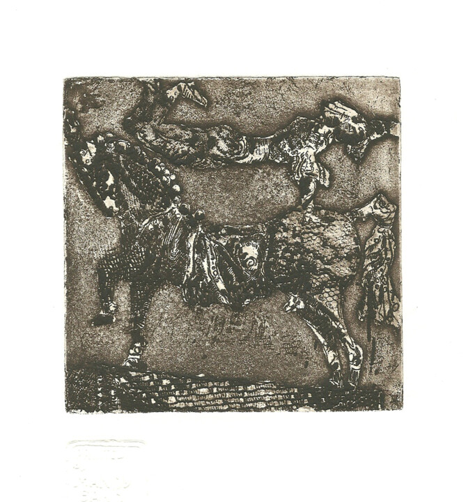 Printmaking titled "Acrobat rider" by Mandy Sand, Original Artwork, Engraving