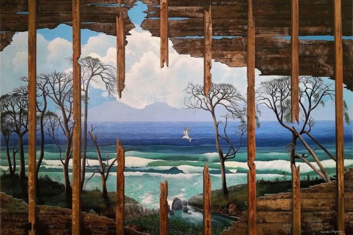 Pintura titulada "The coast and dry t…" por Marcelino Vizcaino, Obra de arte original, Oleo
