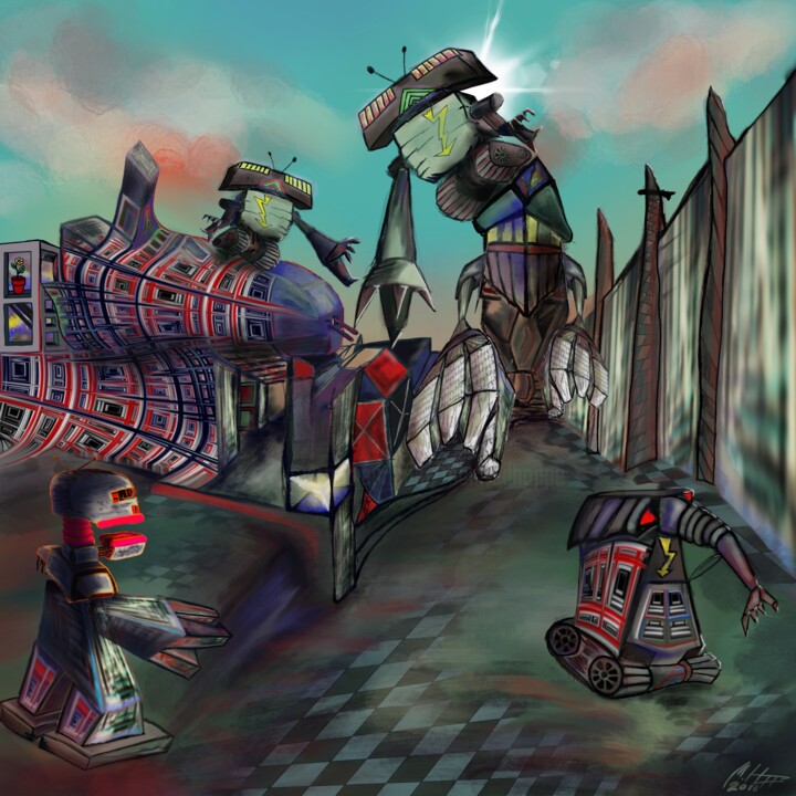 Digital Arts titled "Who Let's The Robot…" by Manfred Hoppe, Original Artwork, Digital Painting