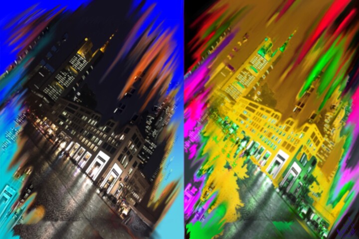 Digitale Kunst mit dem Titel "Frankfurter Farben" von Manfred Hoppe, Original-Kunstwerk, Collagen