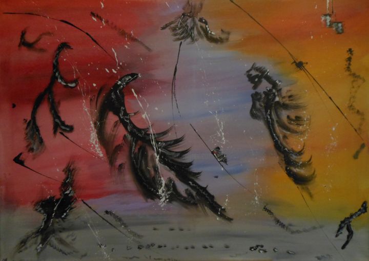 Malerei mit dem Titel "Phoenix from the as…" von Manfred Ruehrich, Original-Kunstwerk, Acryl