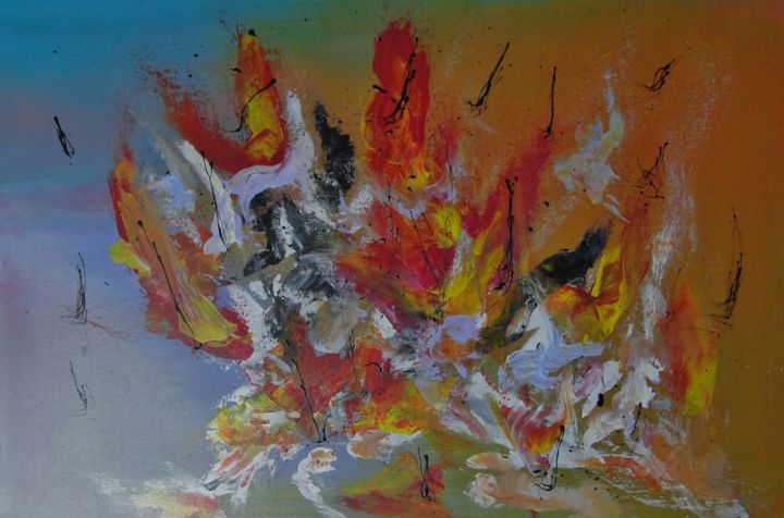 Malerei mit dem Titel "Life explosions" von Manfred Ruehrich, Original-Kunstwerk, Acryl