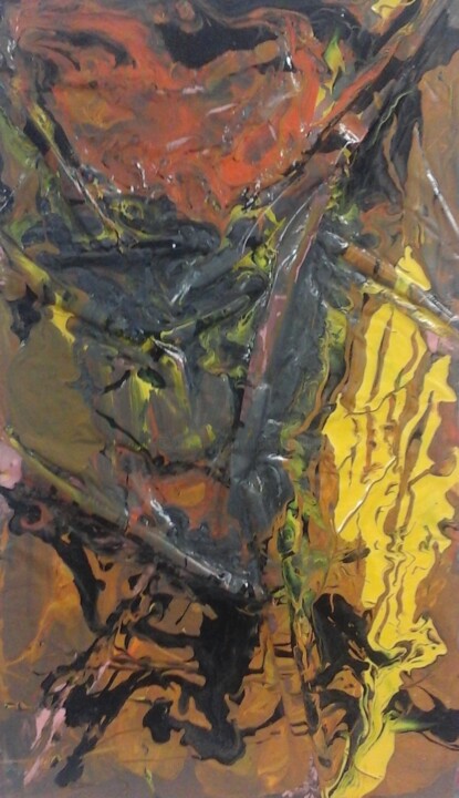 Painting titled "inferno - 2" by Mangani', Original Artwork, Enamel Mounted on Wood Panel