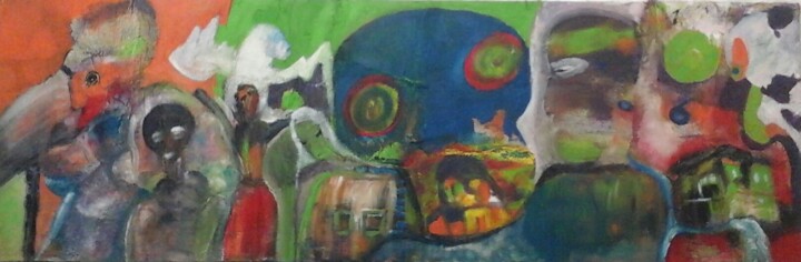 Painting titled "the blue skull of t…" by Mangani', Original Artwork, Enamel Mounted on Wood Panel