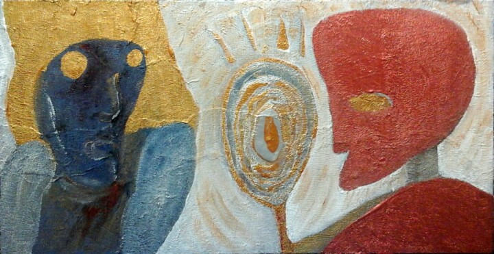 Pittura intitolato "la trasformazione d…" da Mangani', Opera d'arte originale, Acrilico Montato su Pannello di legno