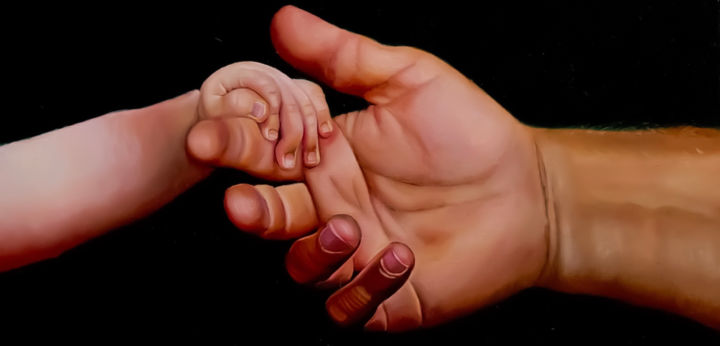 Painting titled "Les mains de l’amour" by Manon Germain, Original Art, Oil