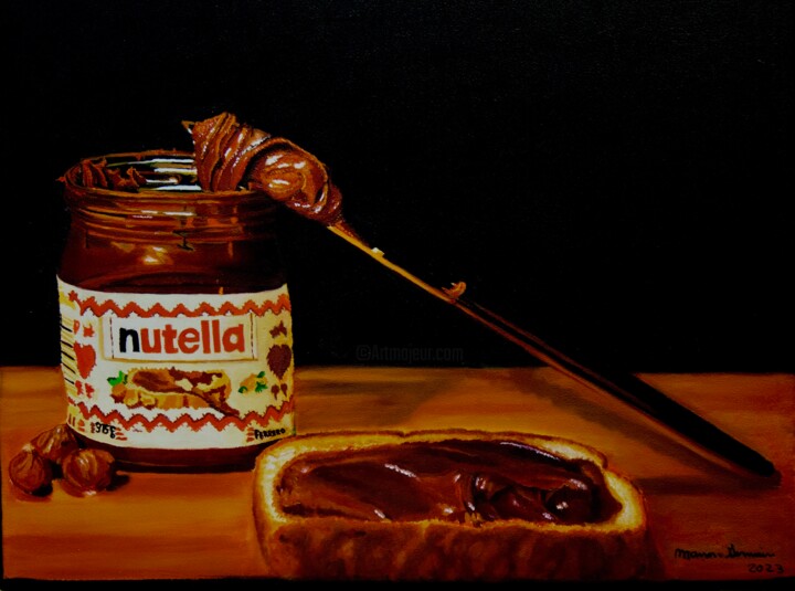 Painting titled "Nutella" by Manon Germain, Original Artwork, Oil Mounted on Wood Panel