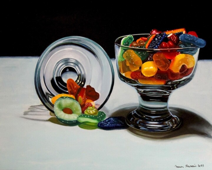 Painting titled "Coupes de bonbons" by Manon Germain, Original Artwork, Oil