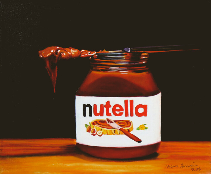 Peinture intitulée "Nutella avec couteau" par Manon Germain, Œuvre d'art originale, Huile