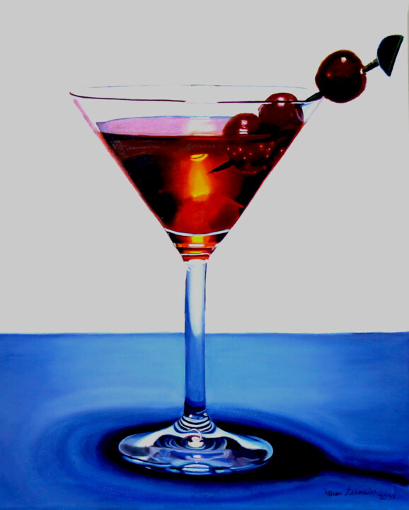 Painting titled "Cocktail de cerises" by Manon Germain, Original Artwork, Oil Mounted on Wood Stretcher frame