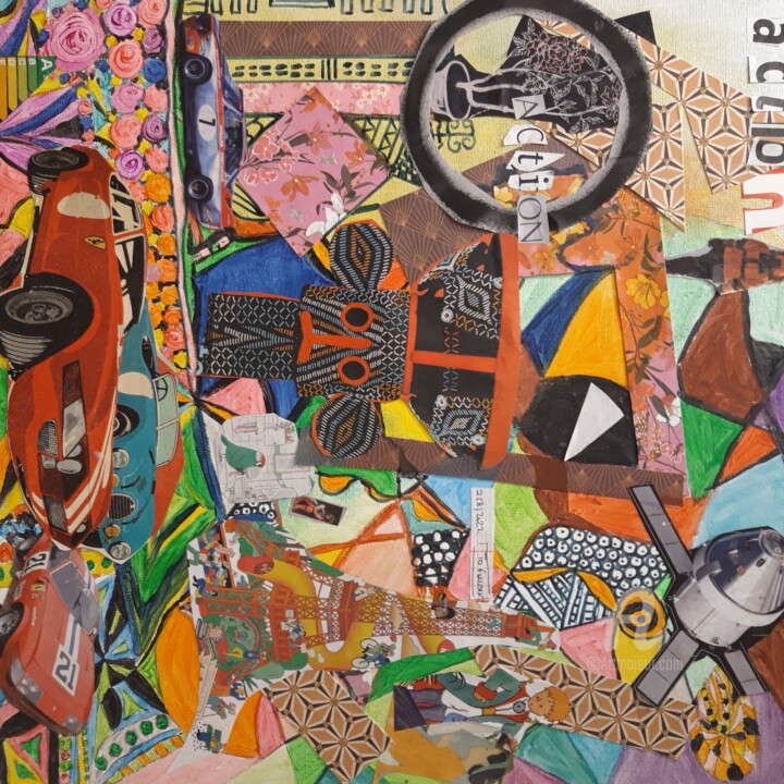Collages titulada "ACTION!" por Mango Park, Obra de arte original, Acrílico Montado en Bastidor de camilla de madera