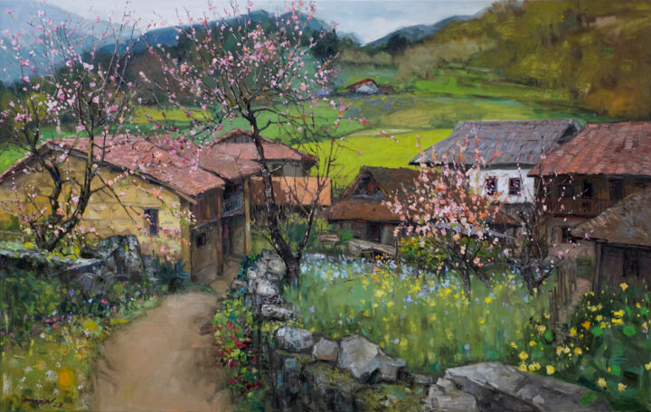 Картина под названием "The village is dese…" - Mạnh Lâm, Подлинное произведение искусства, Масло