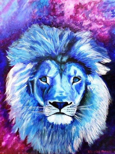 Painting titled "lion-de-sion" by Willy Et Emily Marceau, Original Artwork, Oil