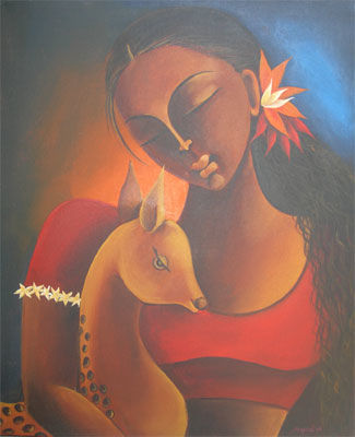 Painting titled "Shakuntala" by Manisha Raju, Original Artwork