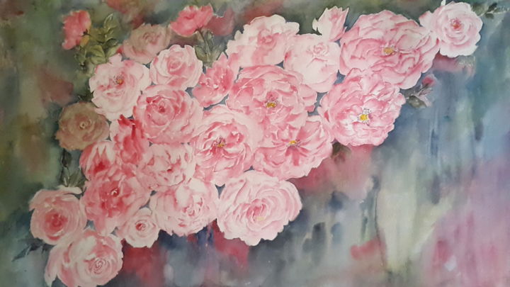 Painting titled "Pink roses" by Manju Srivatsa, Original Artwork
