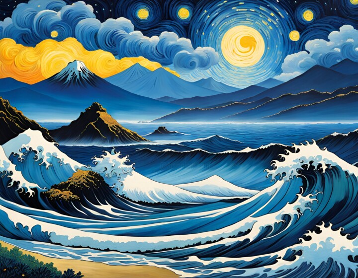 Arte digitale intitolato "Great Waves on A St…" da Mankdhani, Opera d'arte originale, Immagine generata dall'IA