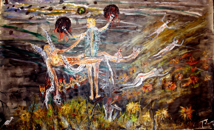 Pittura intitolato "PARADIS PERDUS: LES…" da Gillsman, Opera d'arte originale, Olio