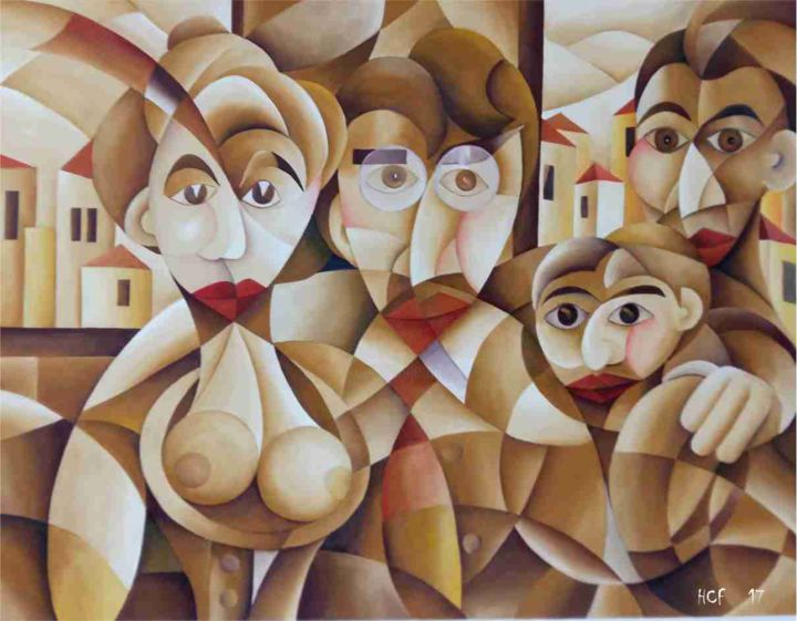 Peinture intitulée "FAMÍLIA" par Mano Loiro, Œuvre d'art originale, Huile