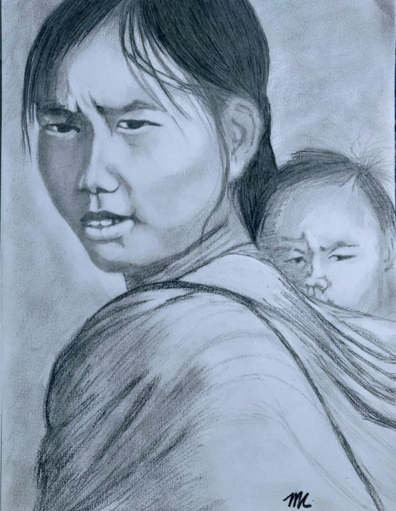 Drawing titled "Year of innocence" by Manoj Chakma, Original Artwork, Graphite