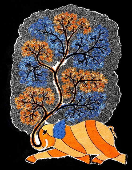 Painting titled "Gond Painting  ( Tr…" by Manoj Kumar Tekam, Original Artwork, Acrylic