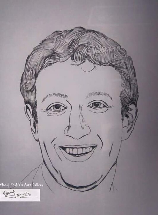 Dessin intitulée "Mark Zuckerberg" par Manoj Shukla, Œuvre d'art originale, Autre