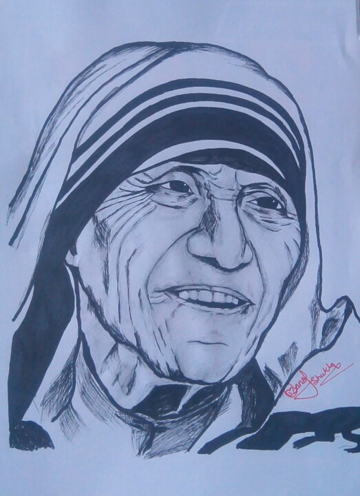 Dessin intitulée "Mother Teresa" par Manoj Shukla, Œuvre d'art originale