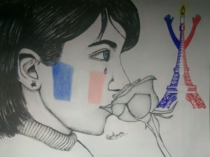 Dessin intitulée "Paris Terror Attacks" par Manoj Shukla, Œuvre d'art originale, Autre