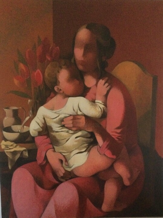 Peinture intitulée "Maternité" par Manolo Ruiz Pipo, Œuvre d'art originale, Huile Monté sur Châssis en bois